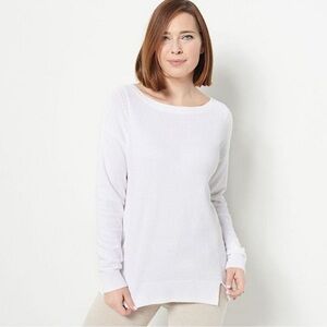 Barefoot Dreams Cozy Chic UltraLite Sweater Top White Dockside Pointelle Size S